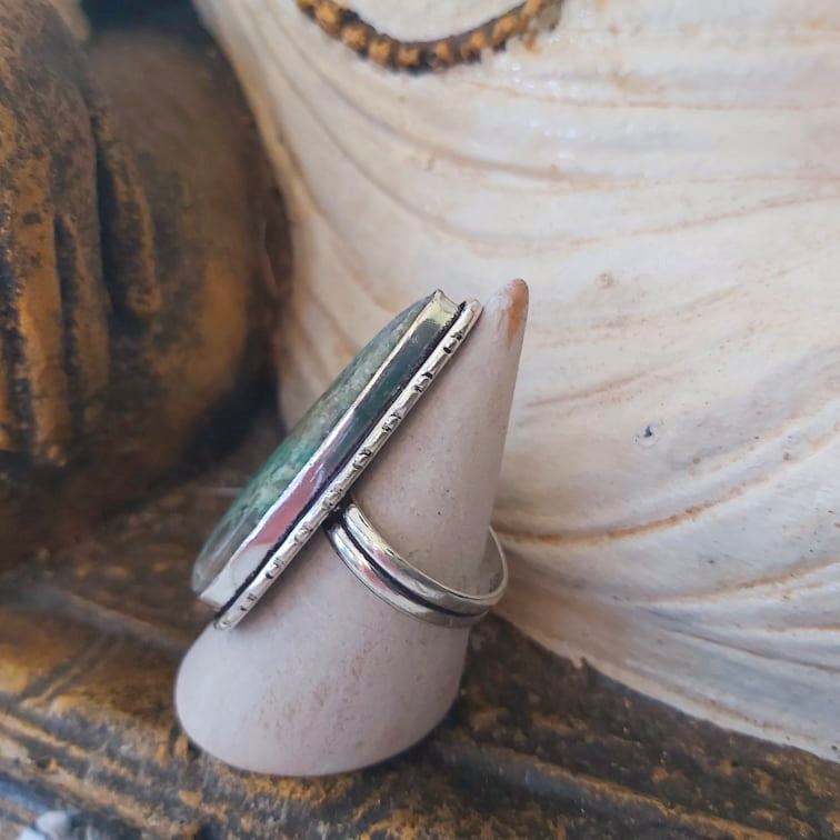 Chrysocolla Heart Chakra Gemstone Ring US 9.5 (E2446)