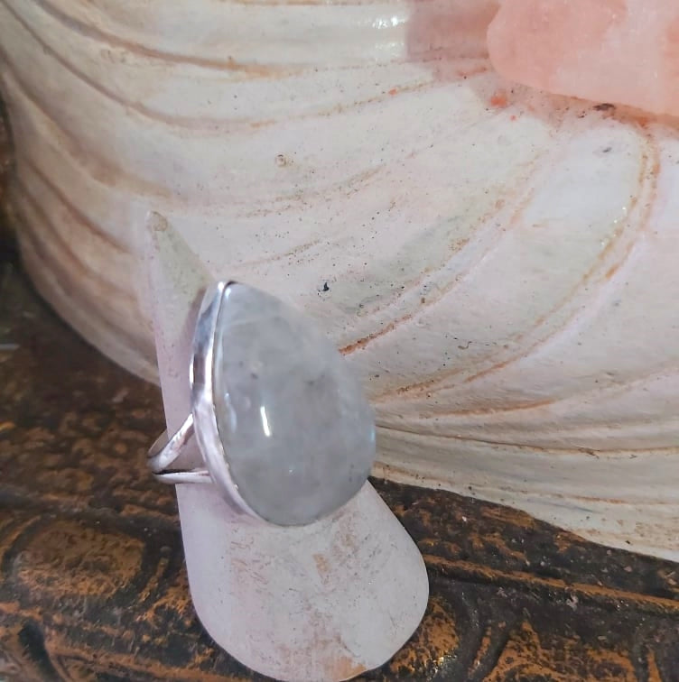 Rainbow Moonstone Gemstone Ring Size US 7.5 (E2465)