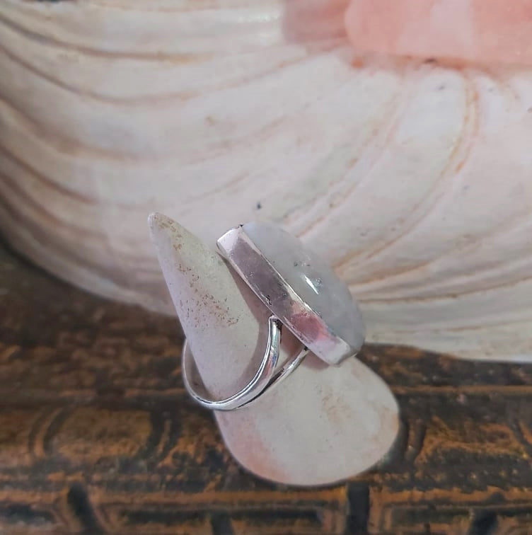 Rainbow Moonstone Gemstone Ring Size US 7.5 (E2465)