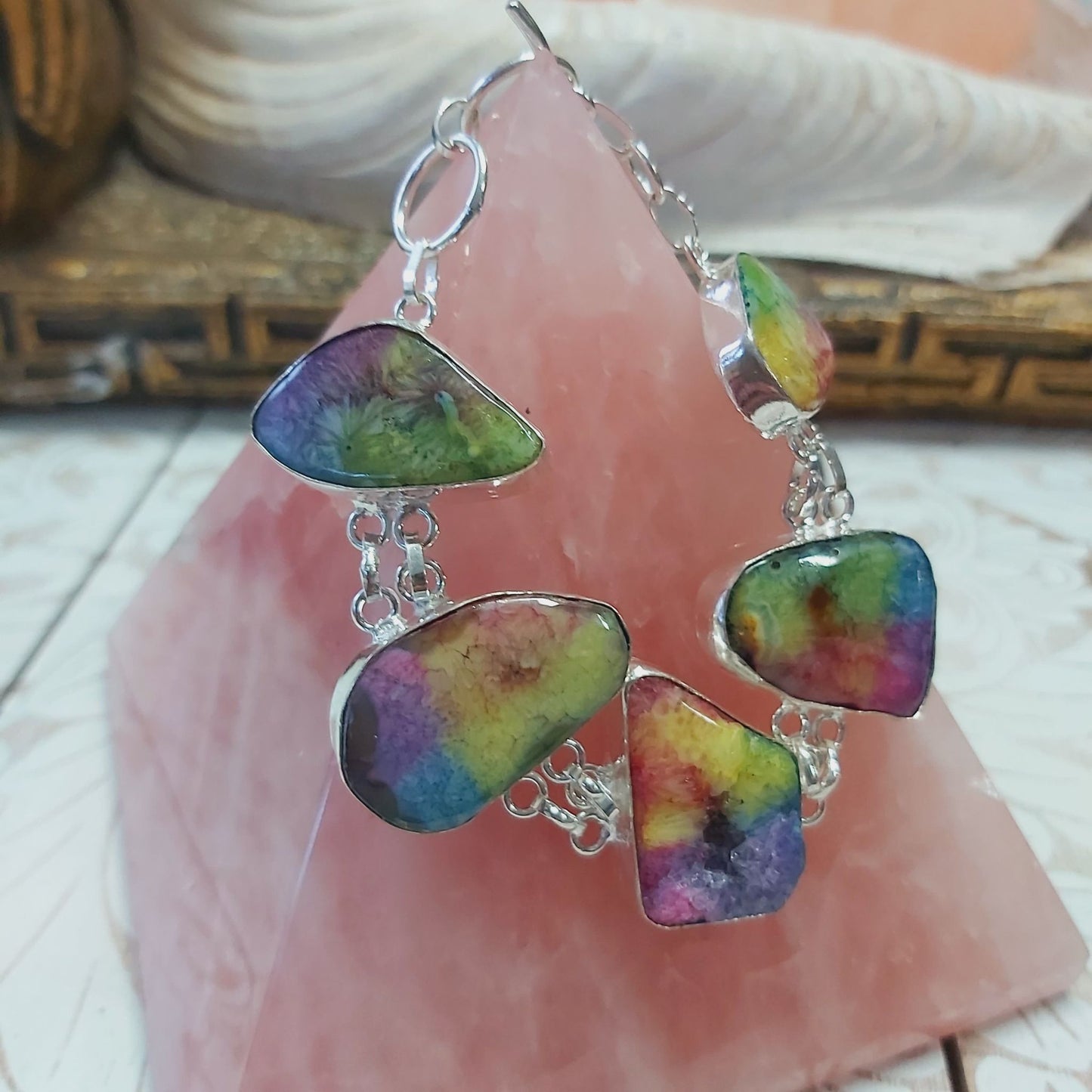 Rainbow Agate Psychic Gemstone Bracelet 19 cm (E2486)