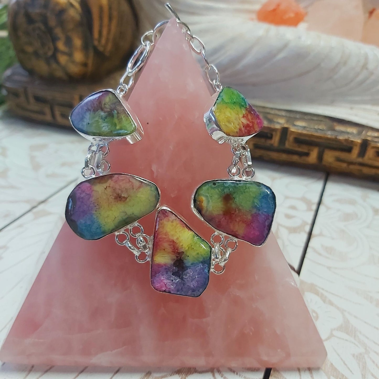 Rainbow Agate Psychic Gemstone Bracelet 19 cm (E2486)