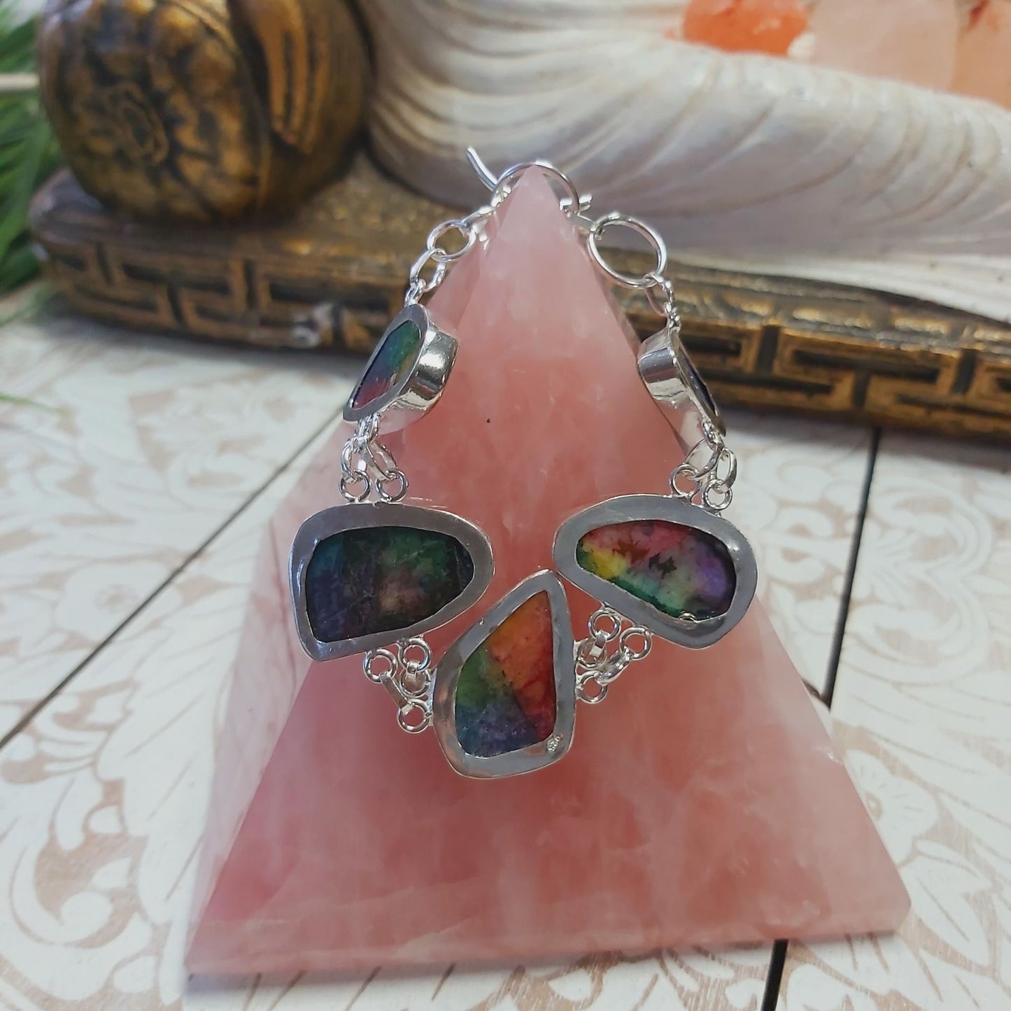 Rainbow Agate Psychic Gemstone Bracelet 19 cm (E2486)