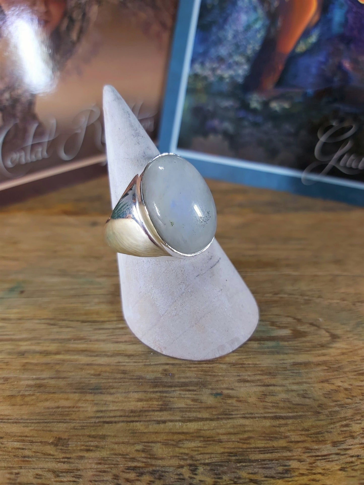 Rainbow Moonstone Prosperity Ring Size US 8.5 (E28)