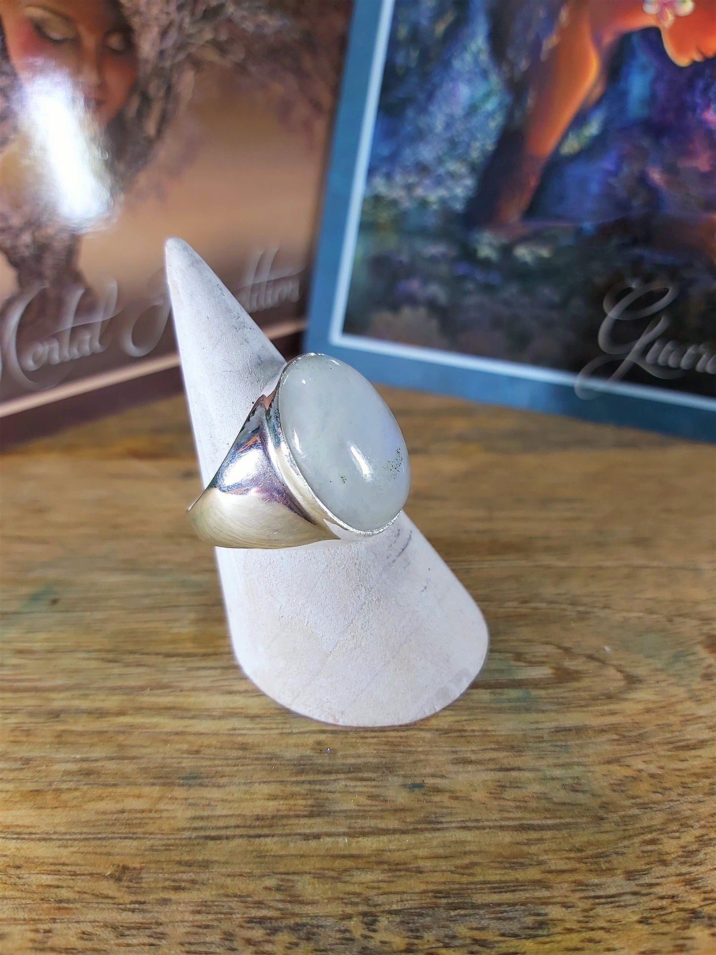 Rainbow Moonstone Prosperity Ring Size US 8.5 (E28)