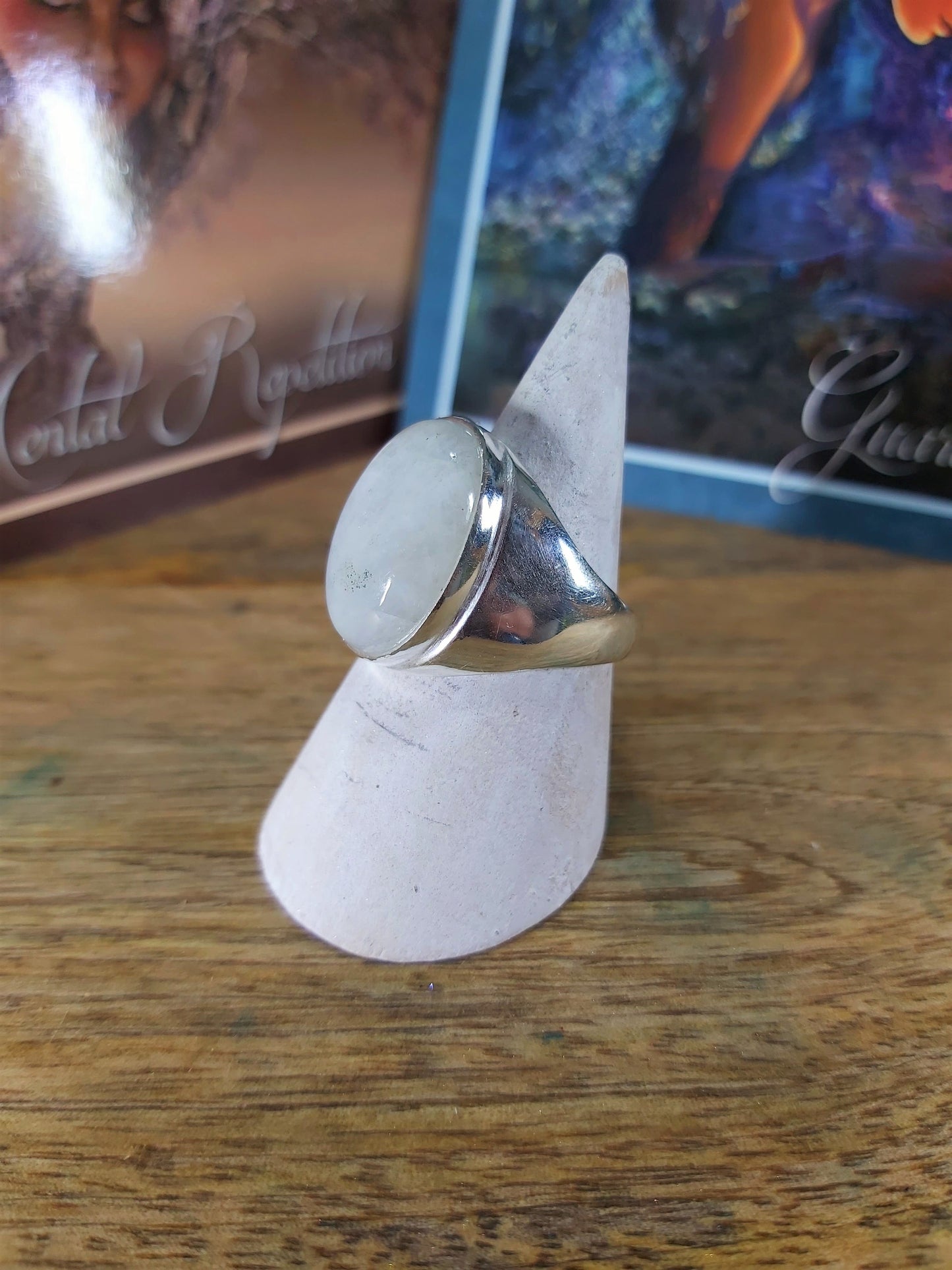 Rainbow Moonstone Prosperity Ring Size US 8.5 (E28)