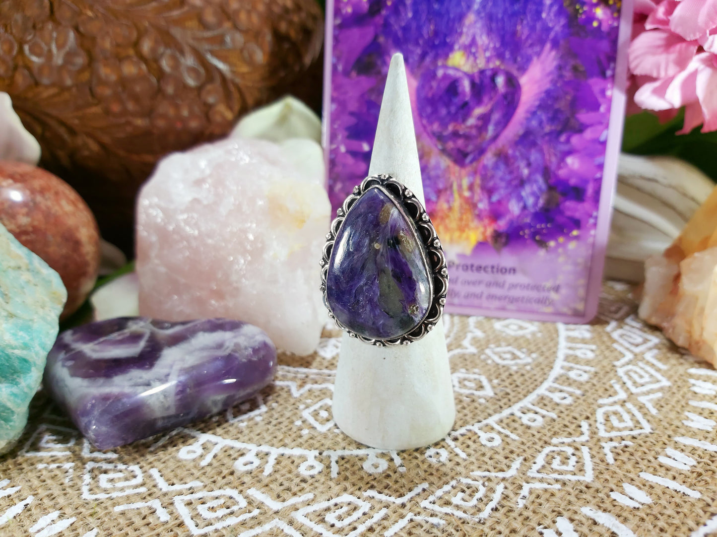 Charoite Spiritual Path Ring Size US 8 (E304)