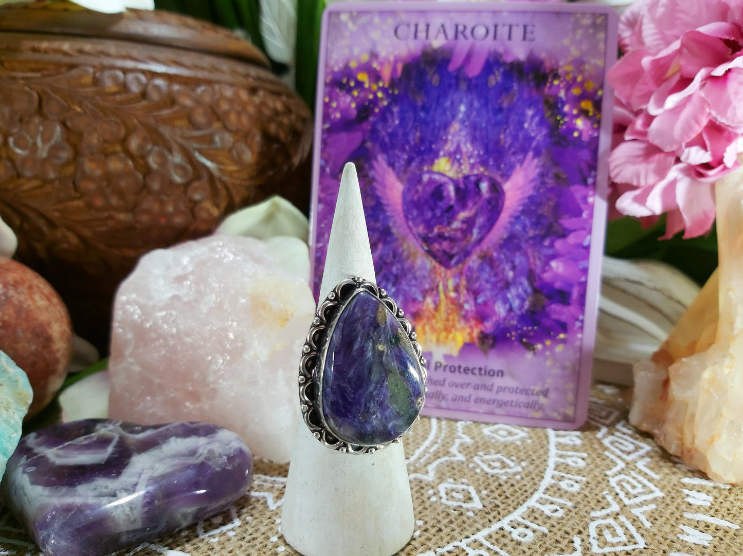 Charoite Spiritual Path Ring Size US 8 (E304)