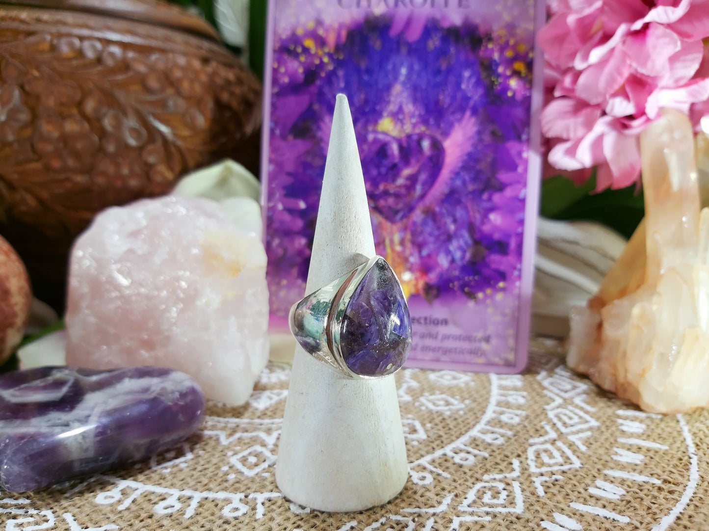 Copper & Charoite Ring Size US 8.5 (E305)