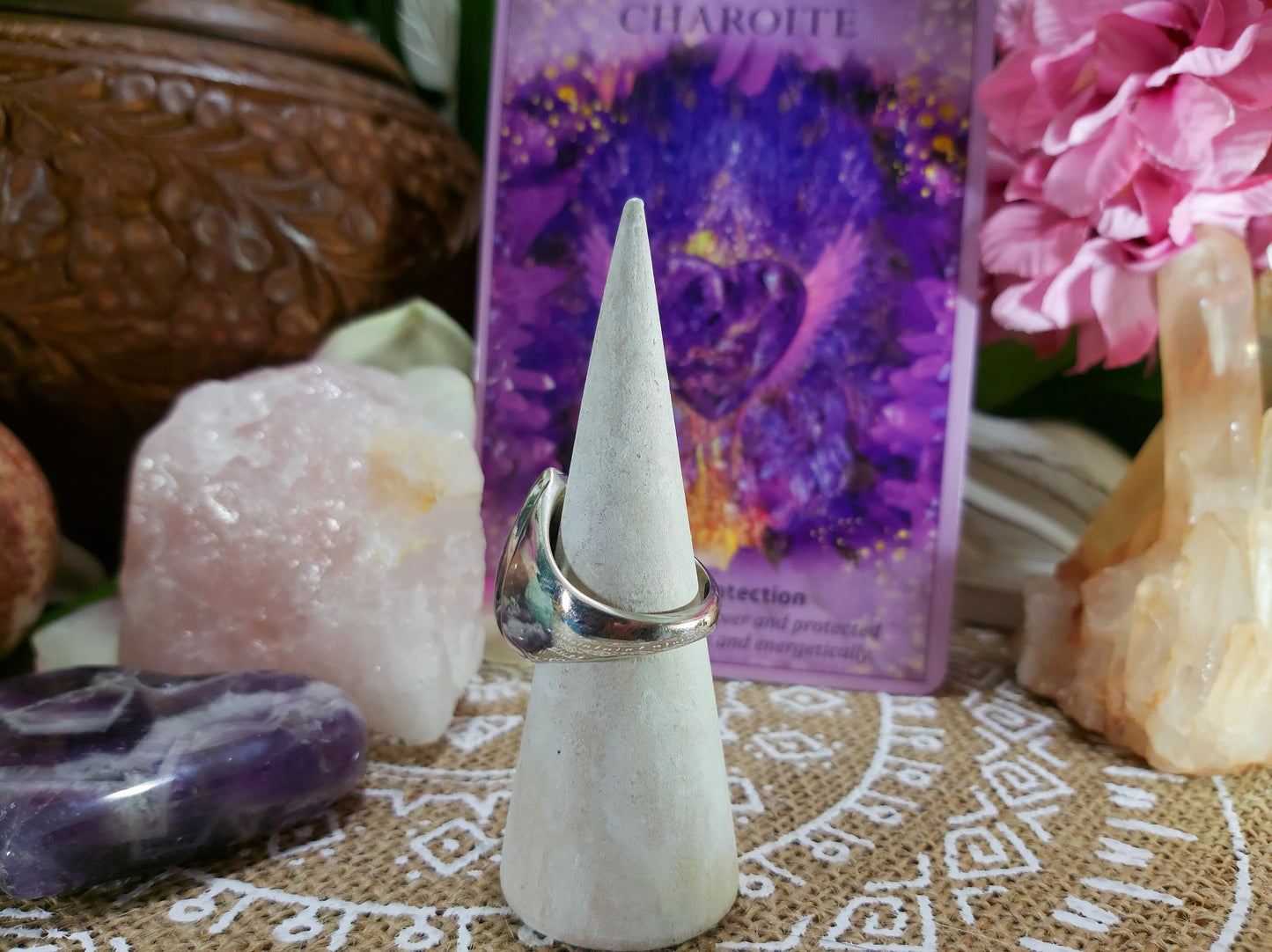 Copper & Charoite Ring Size US 8.5 (E305)