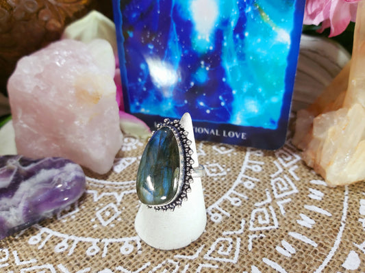 Labradorite Inner Spirit Ring Size US 8.5 (E310)
