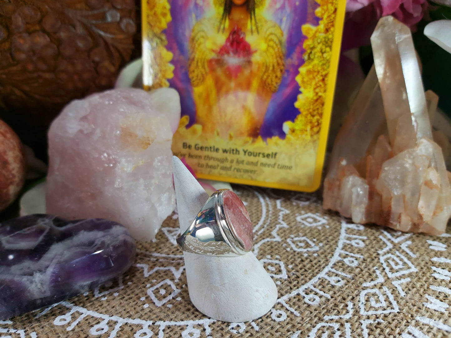 Rhodochrosite Love Ring Size US 8 (E321)