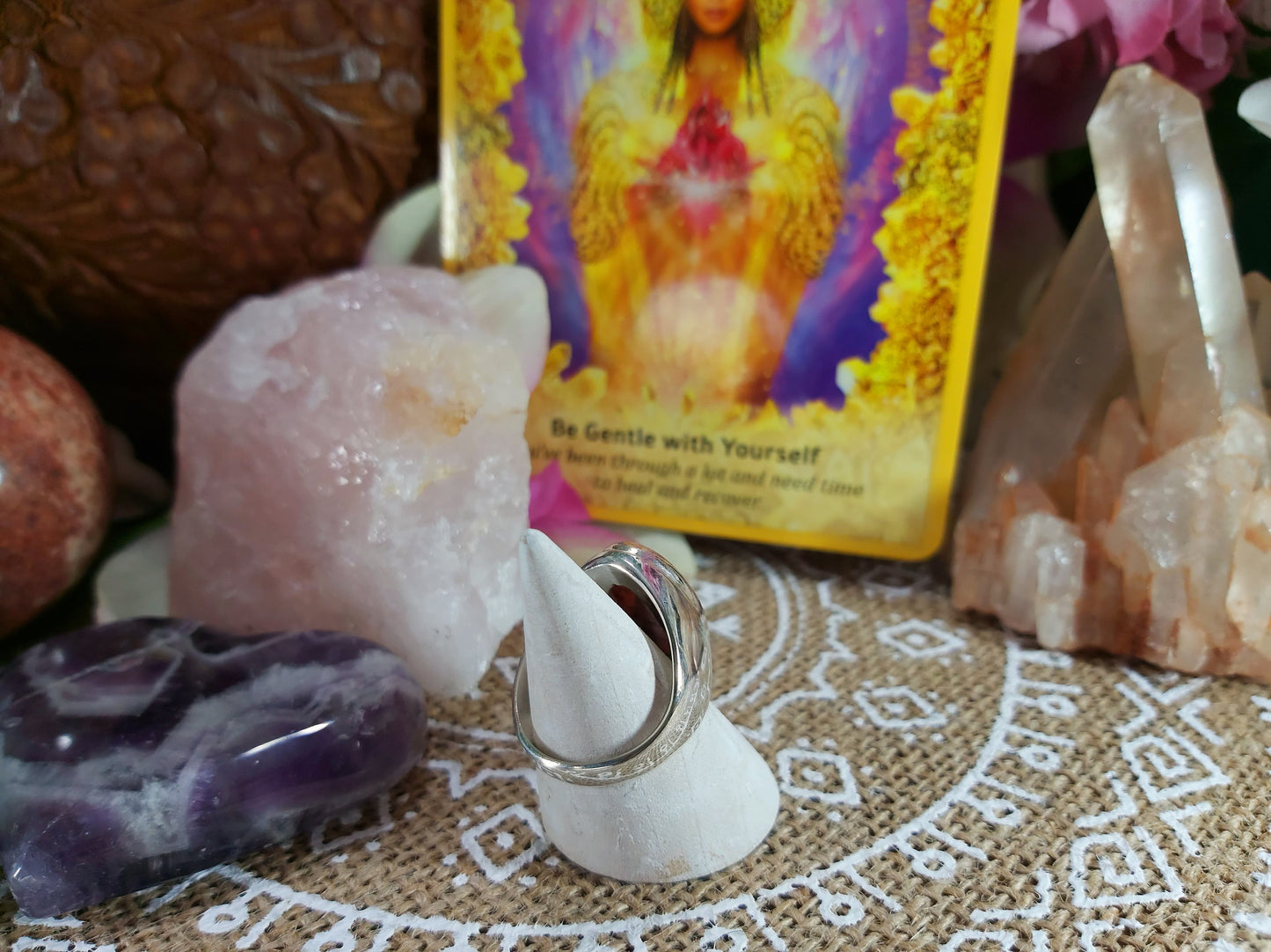 Rhodochrosite Love Ring Size US 8 (E321)