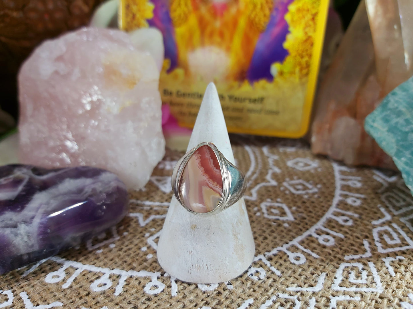 Rhodochrosite Love Ring Size US 9 (E322)