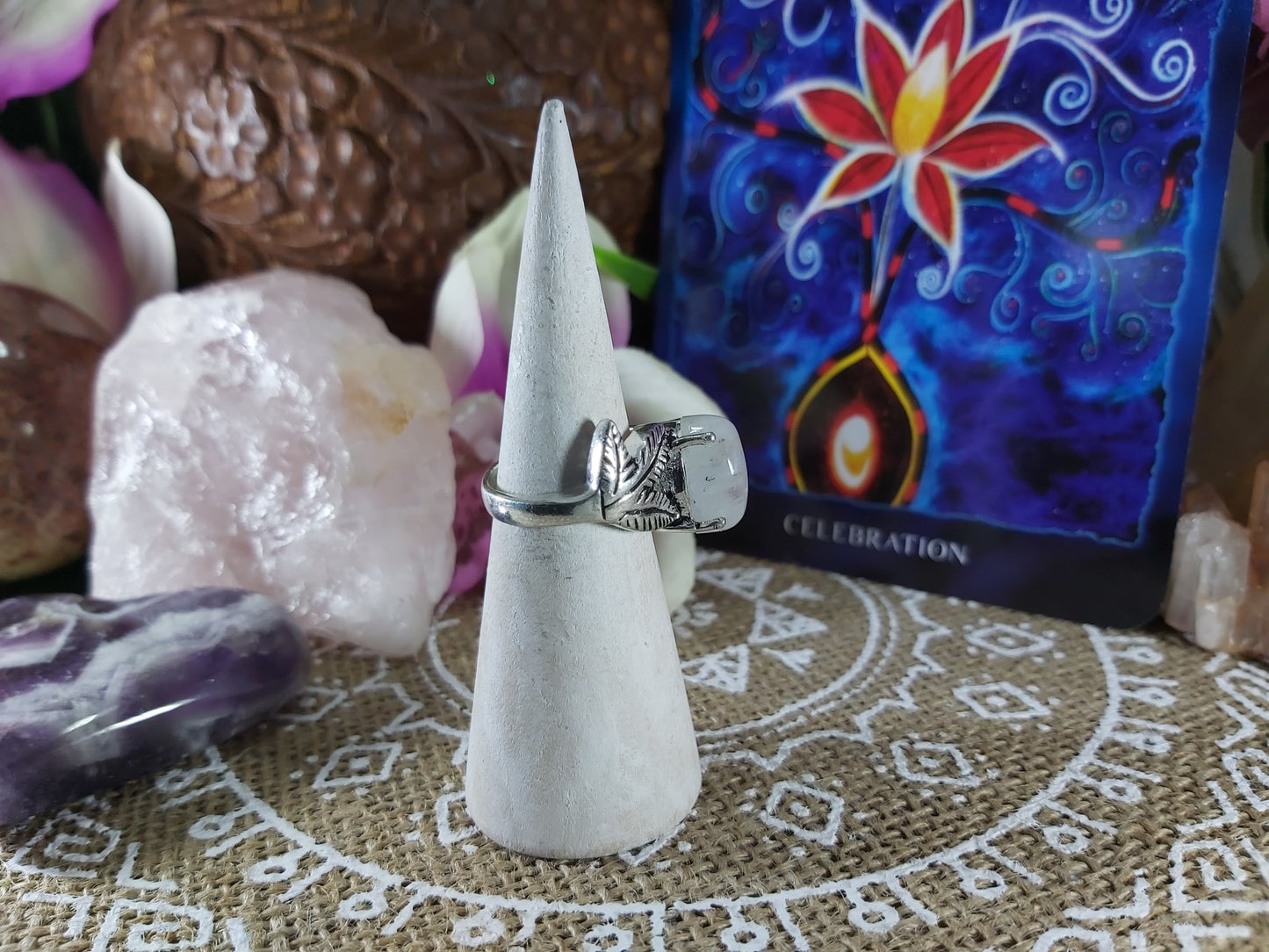 Rainbow Moonstone Ring Size US 6.5 (E377)
