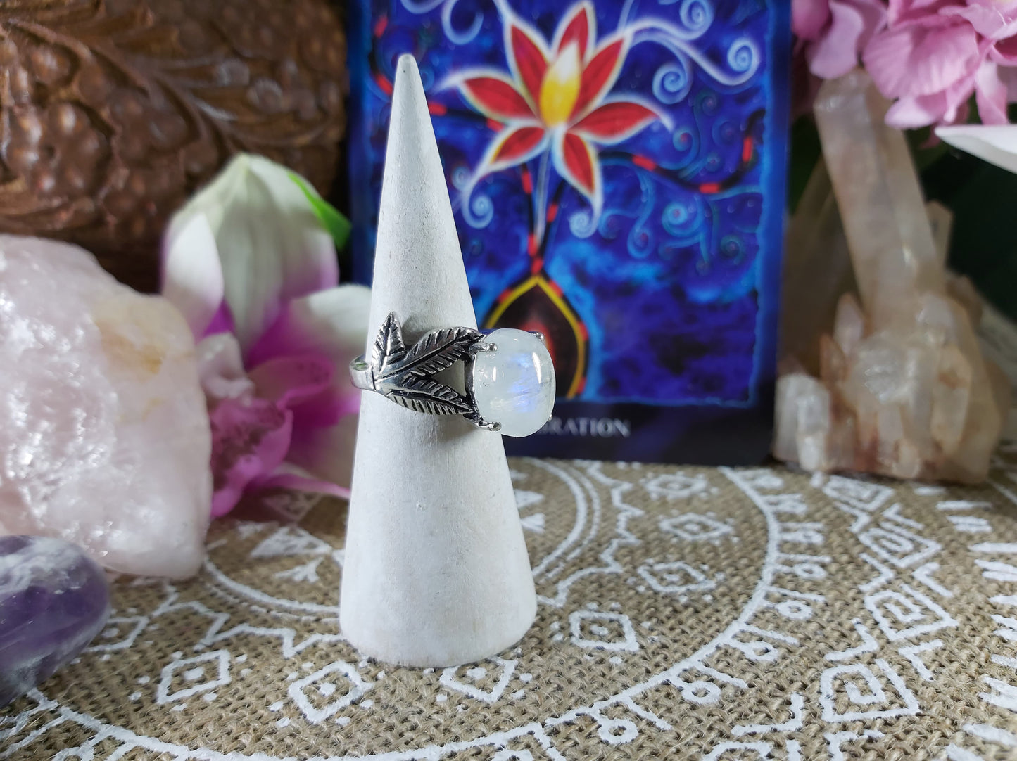 Rainbow Moonstone Ring Size US 6.5 (E377)