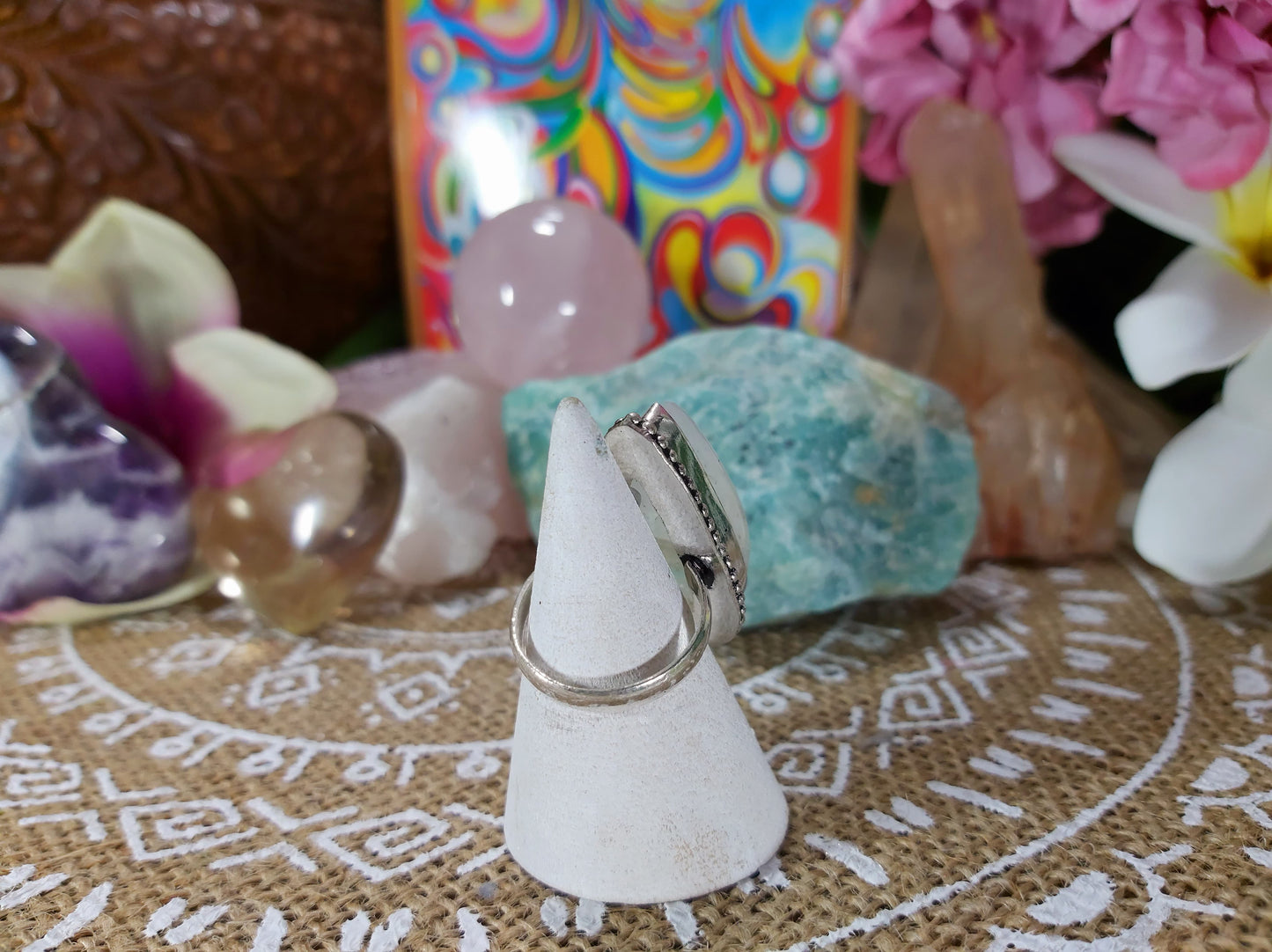 Rainbow Moonstone Compassion Ring Size US 7.5 (E445)