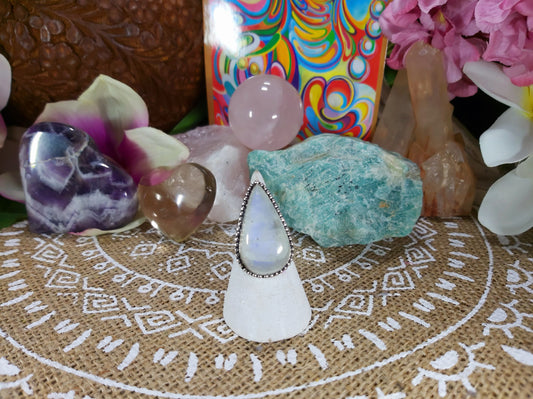 Rainbow Moonstone Compassion Ring Size US 7.5 (E445)
