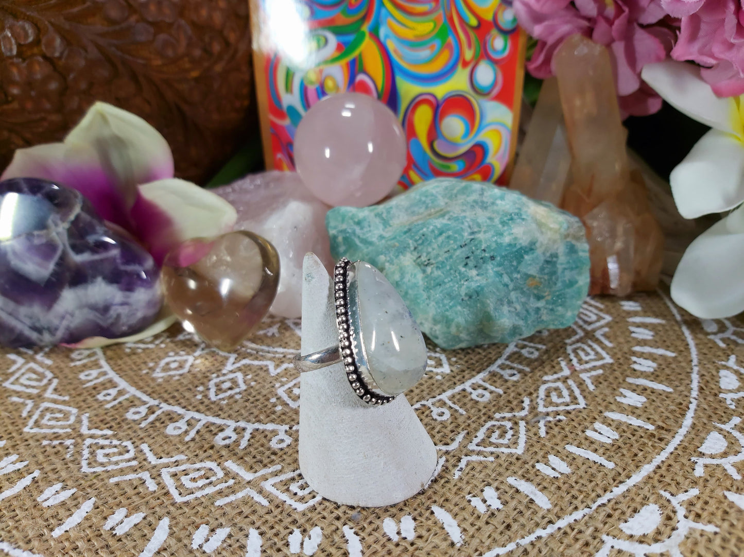 Rainbow Moonstone Compassion Ring Size US 7.5 (E445)