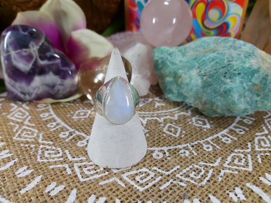 Rainbow Moonstone Ring Size US 8.5 (E451)