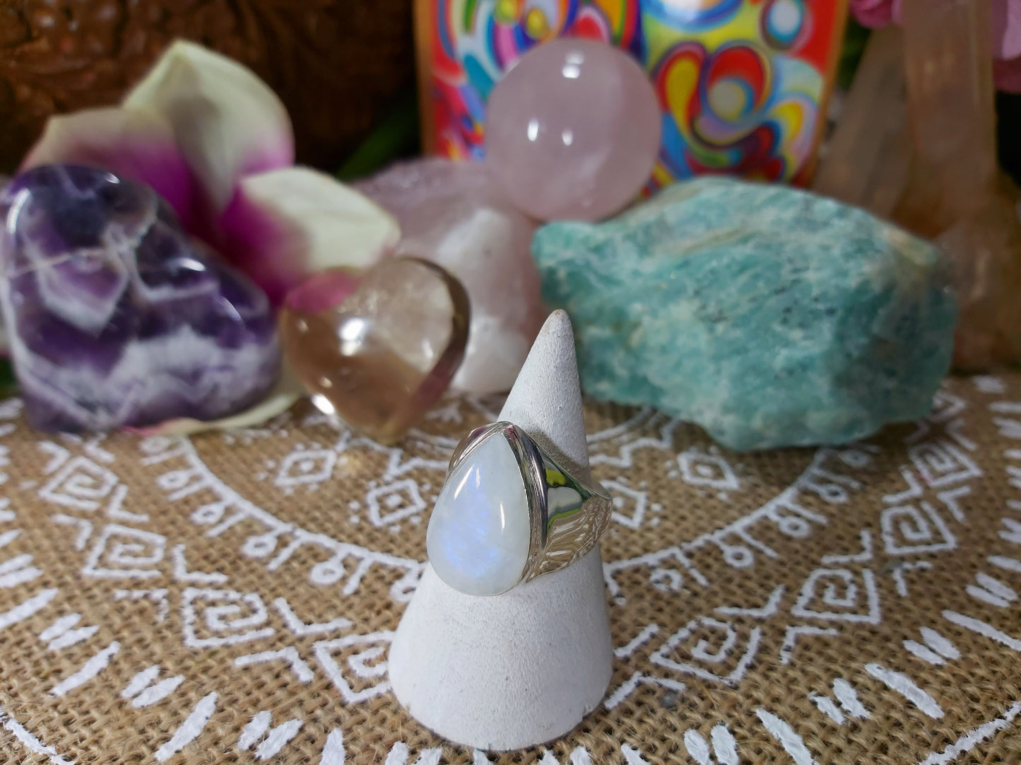 Rainbow Moonstone Ring Size US 8.5 (E451)