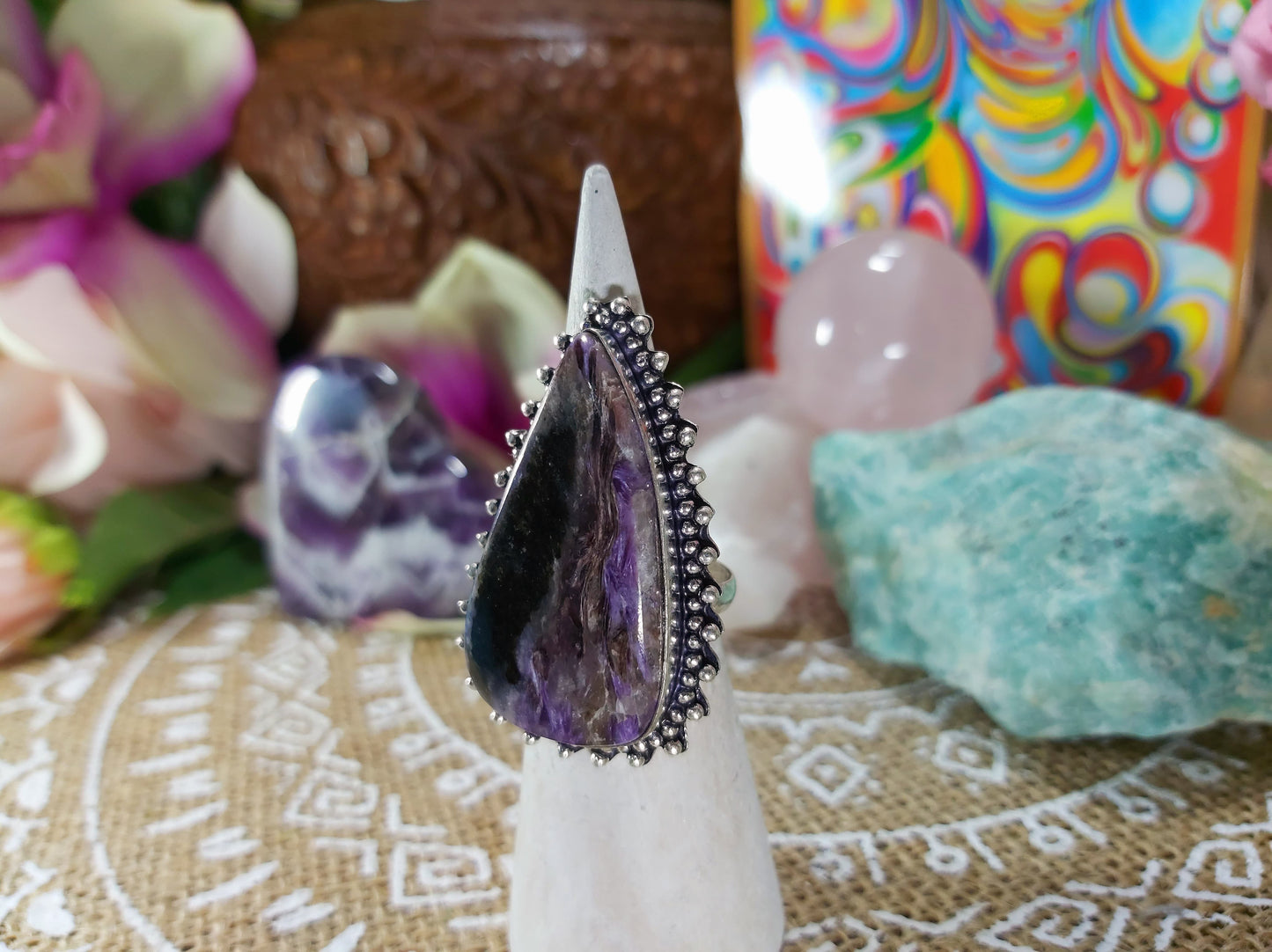 Charoite Spiritual Path Ring Size US 7 (E454)