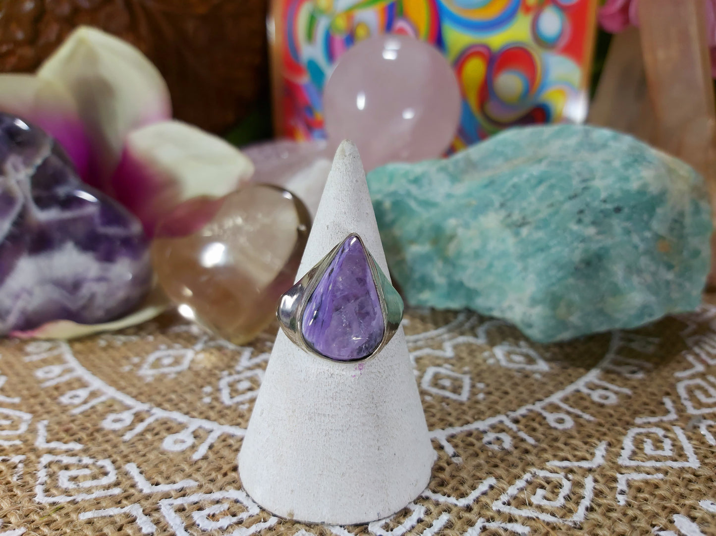 Charoite Spiritual Path Ring Size US 8 (E456)