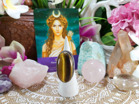 Tiger Eye Will Power Gemstone Ring Size US 8 (E499)