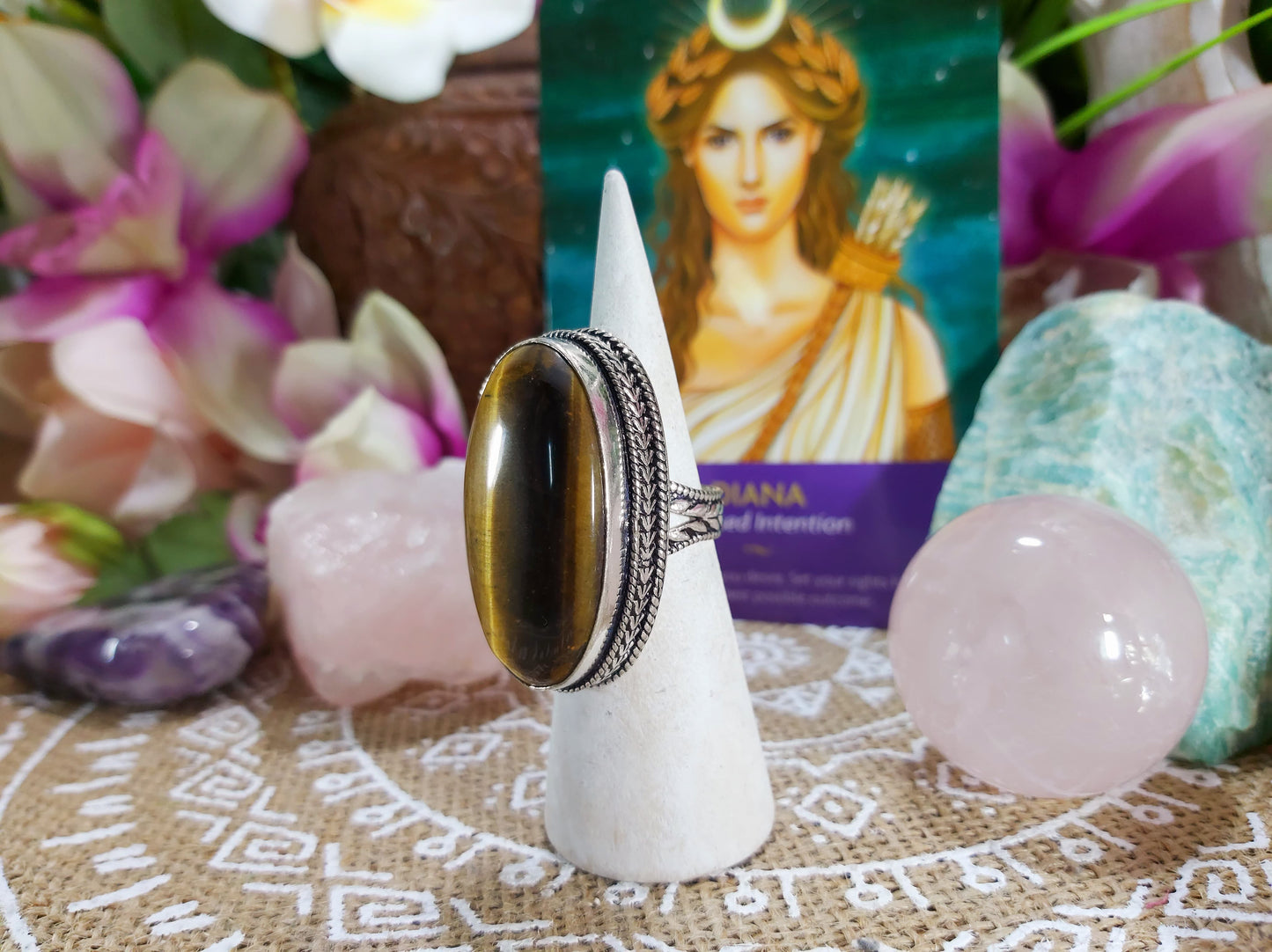 Tiger Eye Will Power Gemstone Ring Size US 8 (E499)