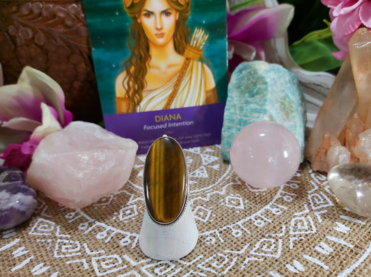 Tiger Eye Manifestations Gemstone Ring Size US 8 (E500)