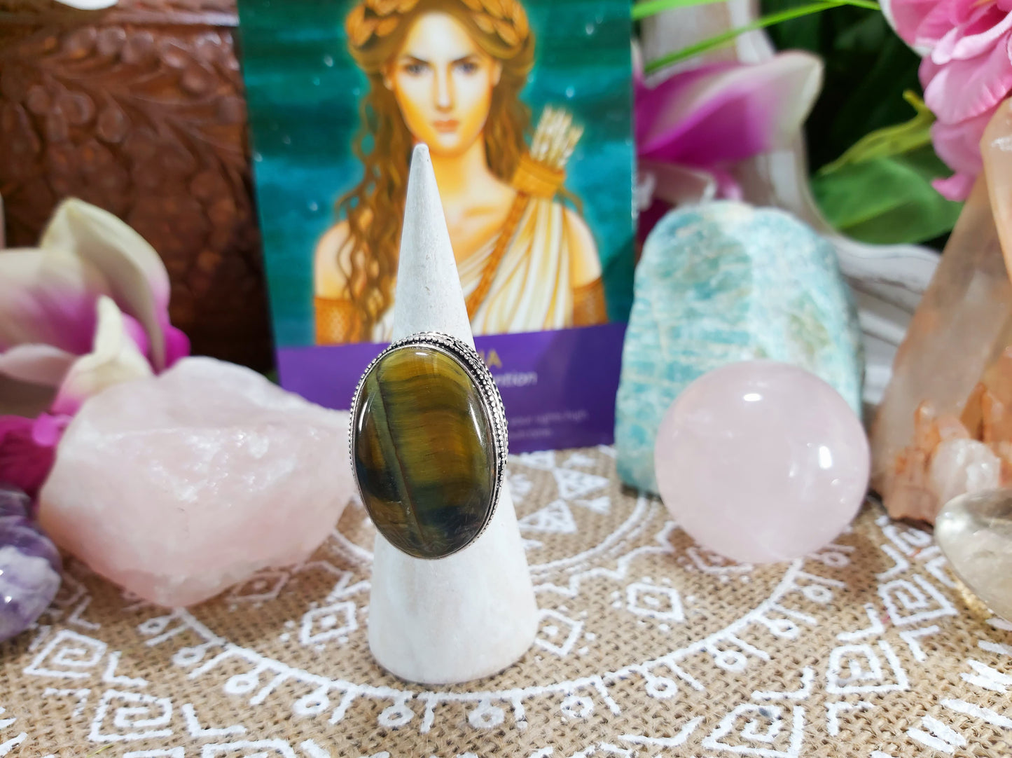 Tiger Eye Manifestations Gemstone Ring Size US 8.5 (E502)