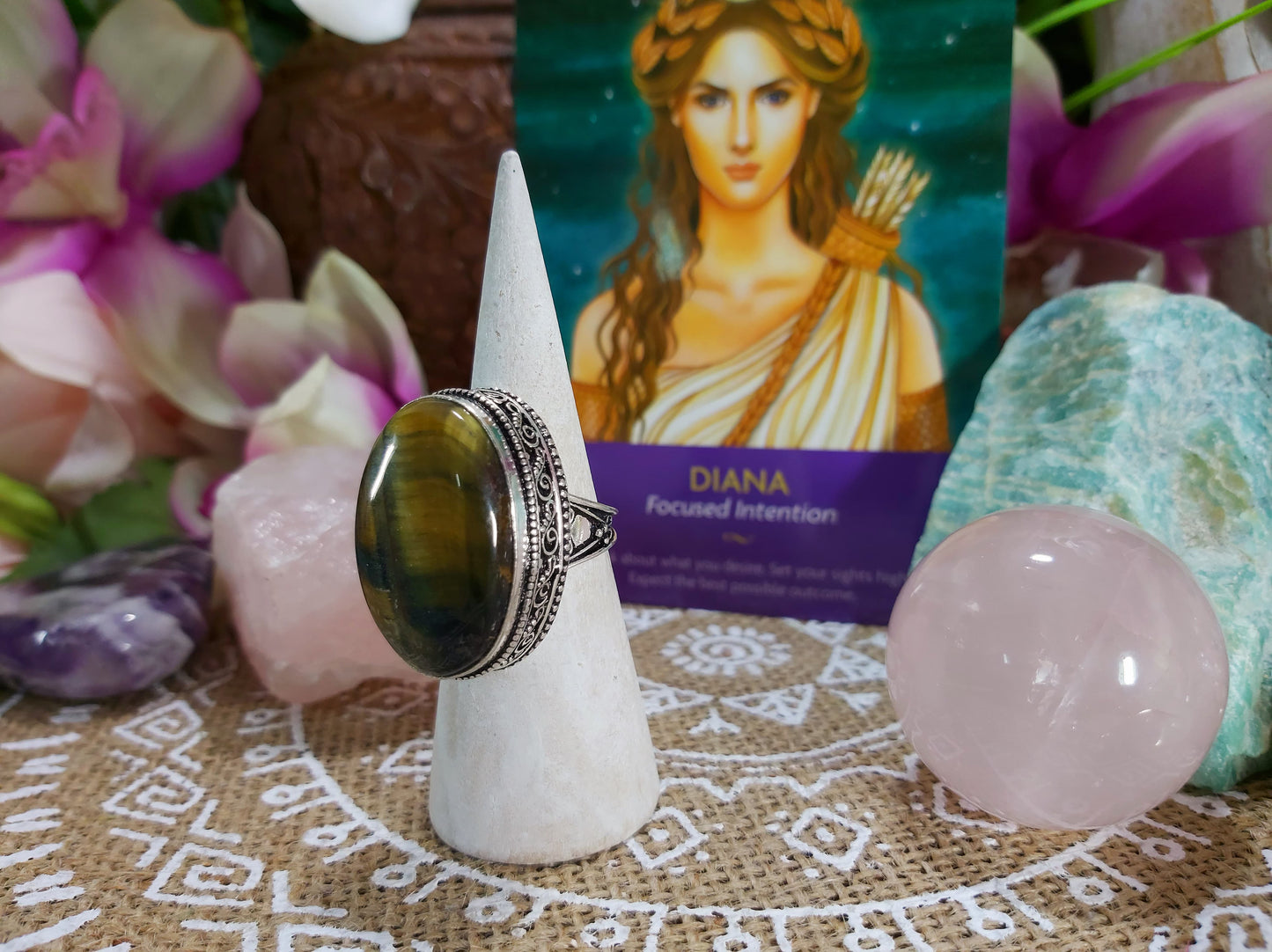 Tiger Eye Manifestations Gemstone Ring Size US 8.5 (E502)