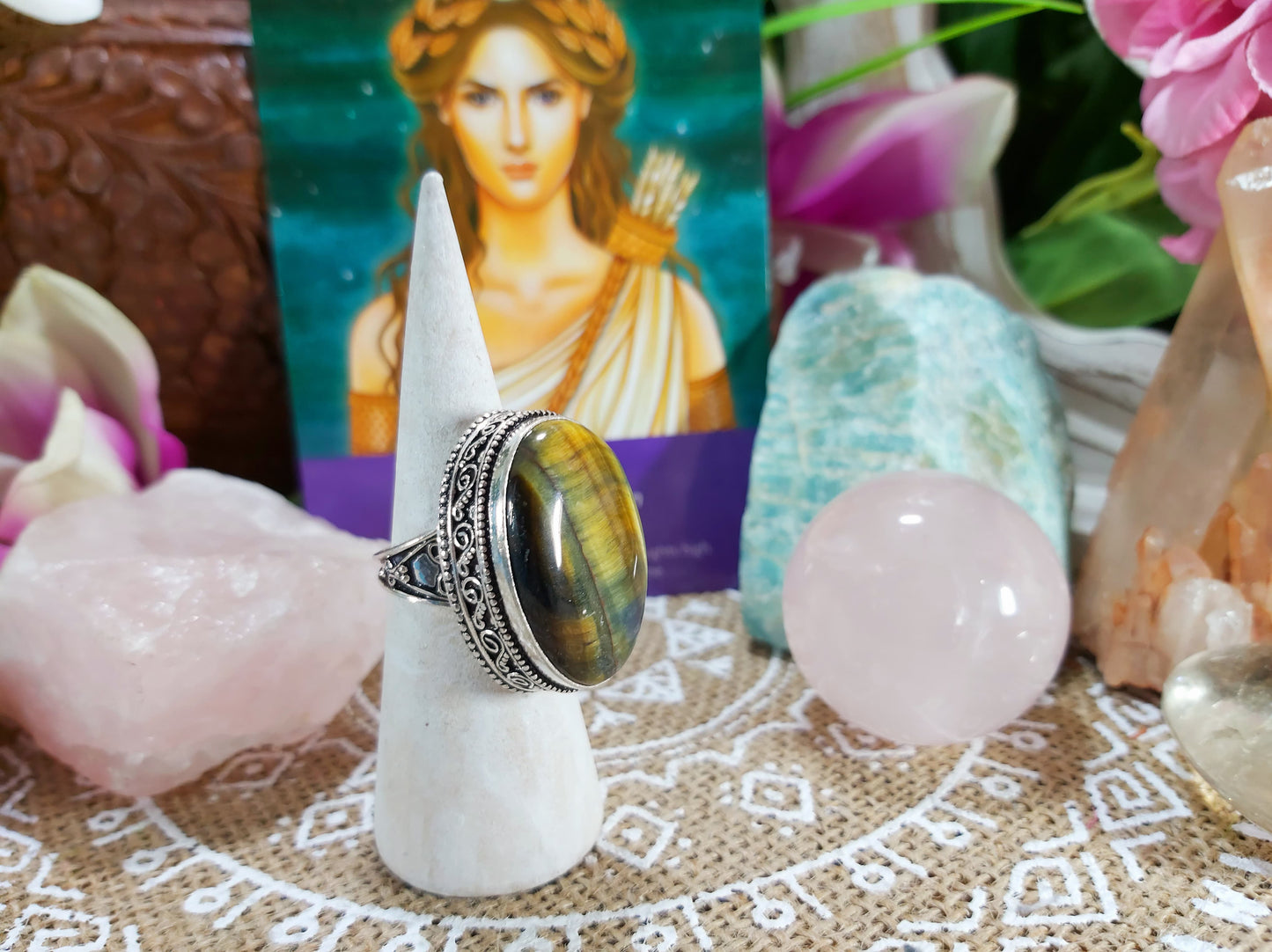 Tiger Eye Manifestations Gemstone Ring Size US 8.5 (E502)