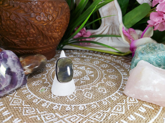 Labradorite Inner Spirit Gemstone Ring Size US 8.5 (E592)