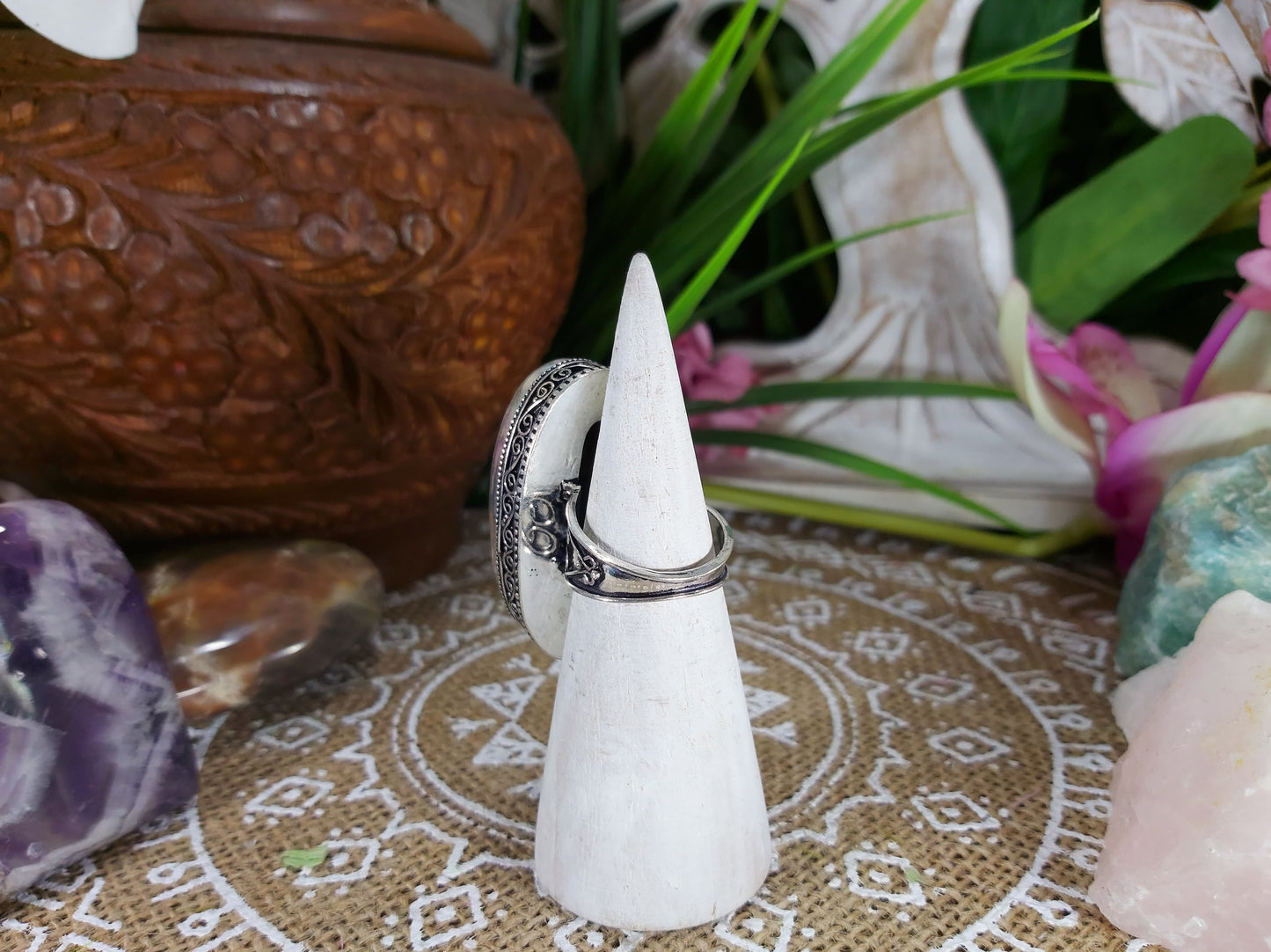 Tiger Eye Earth Star Gemstone Ring Size US 8 (E597)