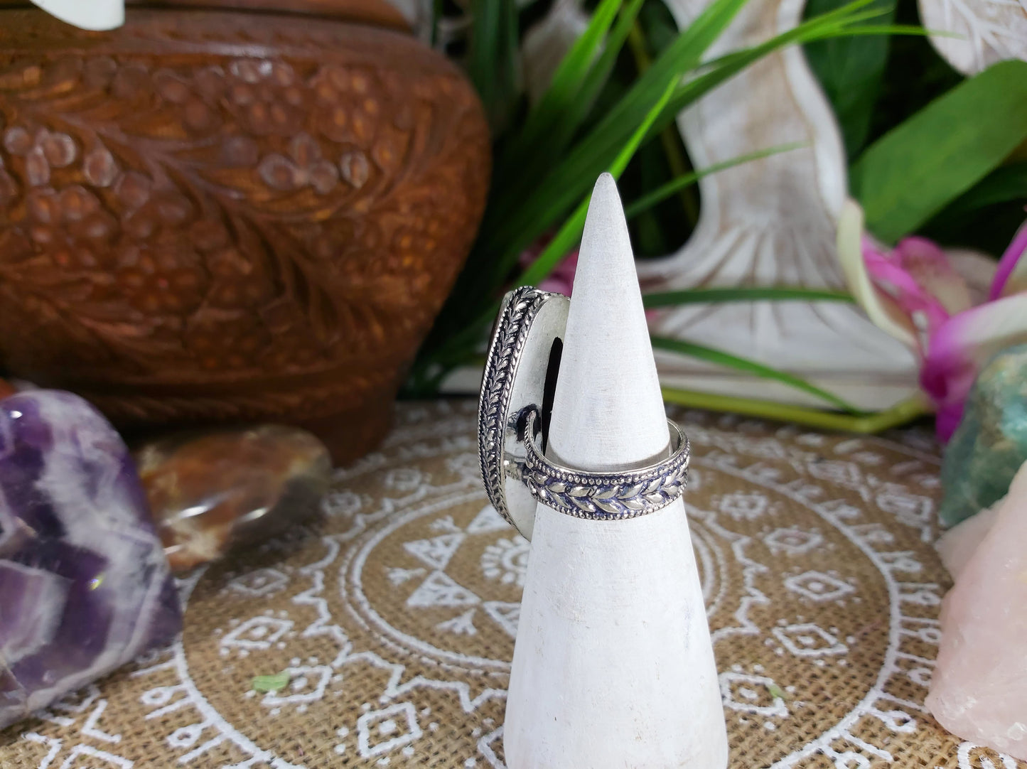 Tiger Eye Earth Star Gemstone Ring Size US 8 (E598)