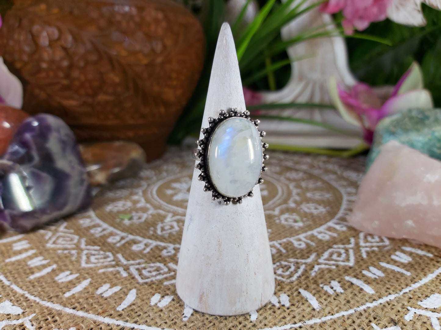 Rainbow Moonstone Goddess Ring Size US 8 (E620)