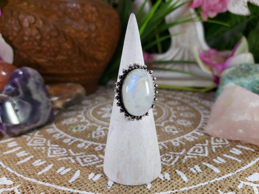 Rainbow Moonstone Goddess Ring Size US 8 (E620)