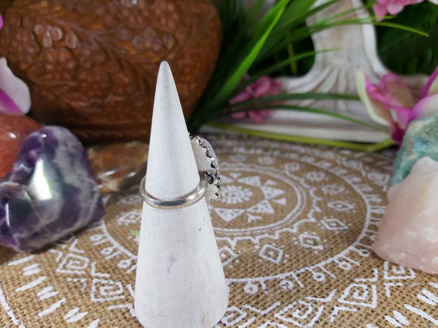 Rainbow Moonstone Goddess Ring Size US 8.5 (E627)