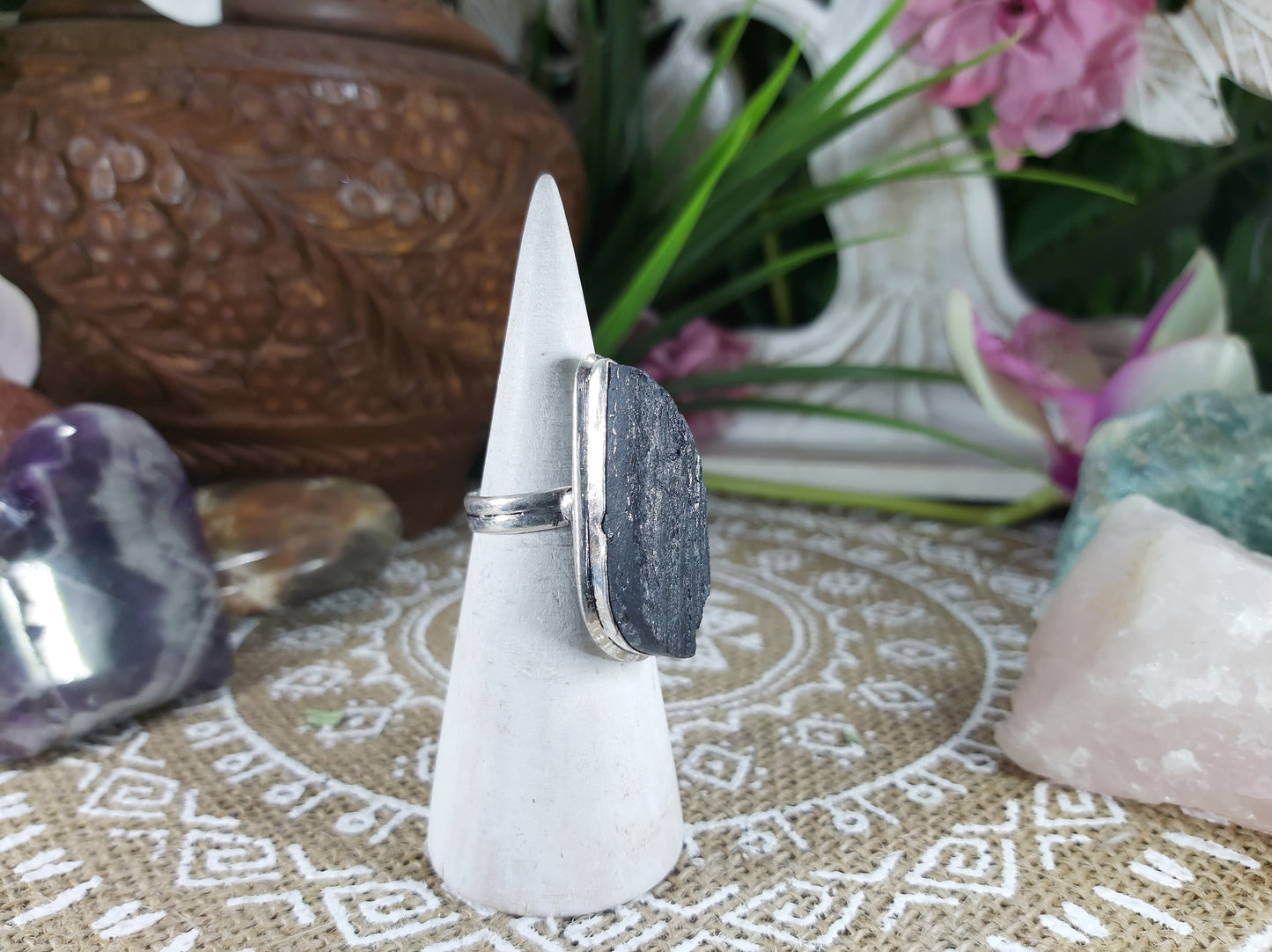 Black Tourmaline Aura Protection Ring Size US 8 (E634)