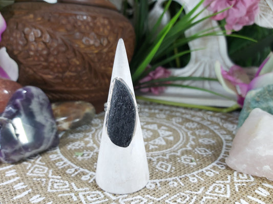 Black Tourmaline Aura Protection Ring Size US 8 (E634)