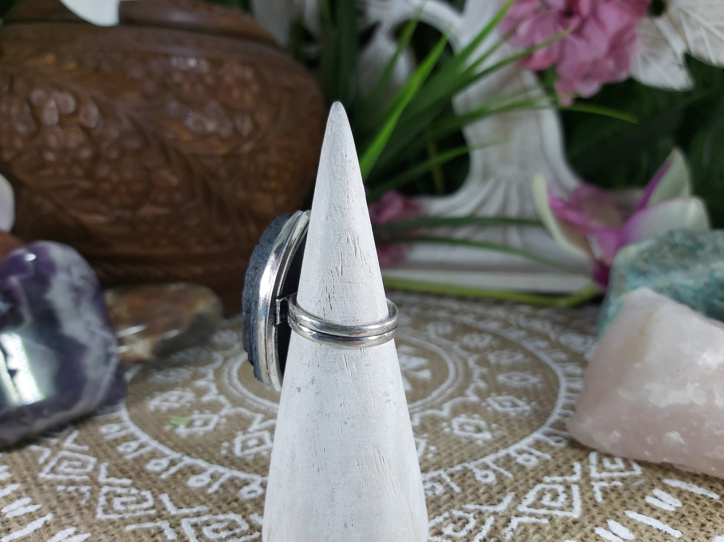 Black Tourmaline Aura Protection Ring Size US 8 (E634)