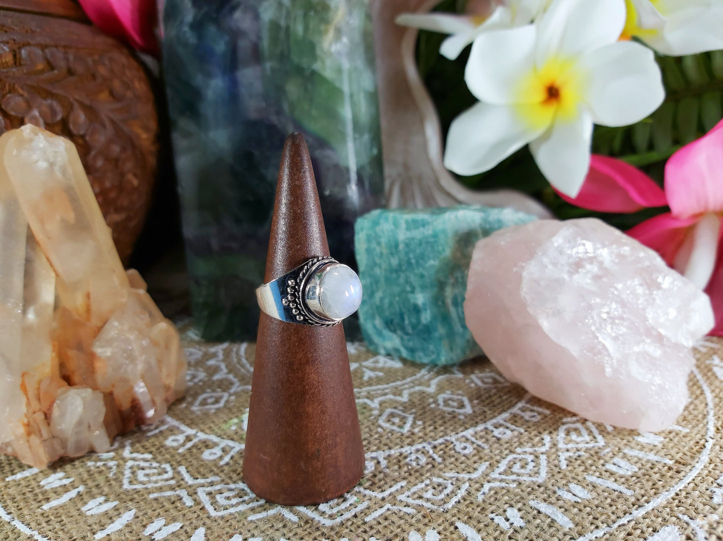 Rainbow Moonstone Goddess Ring Size US 6.5 (E719)