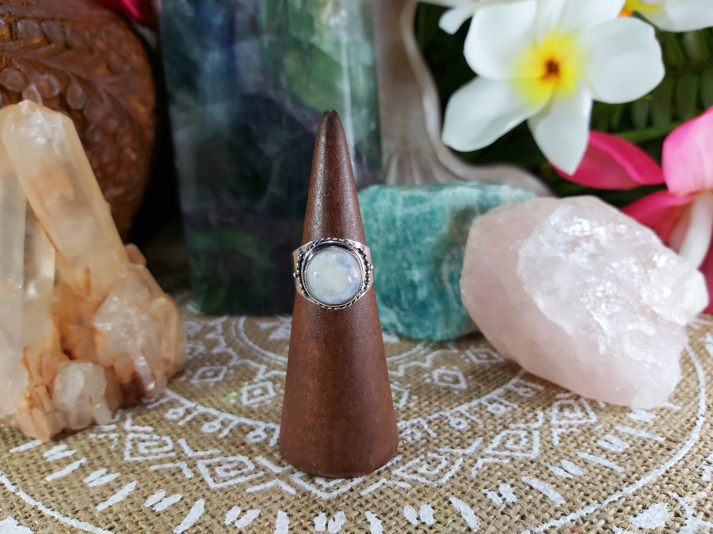 Rainbow Moonstone Goddess Ring Size US 6.5 (E719)