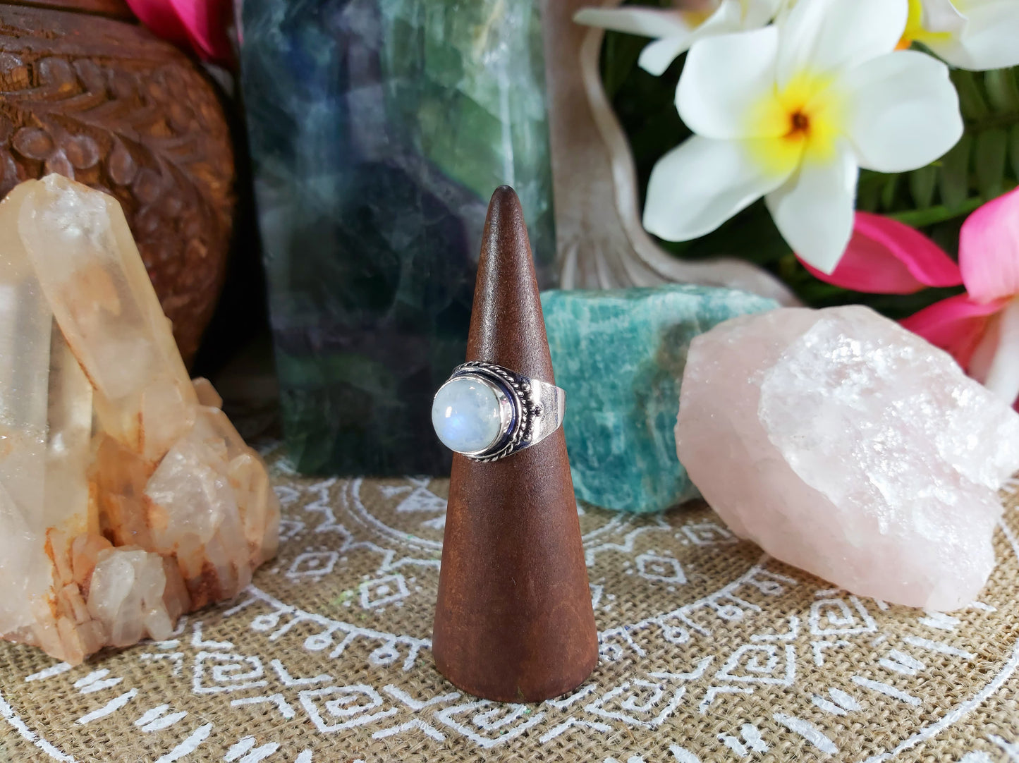 Rainbow Moonstone Goddess Ring Size US 6.5 (E719)