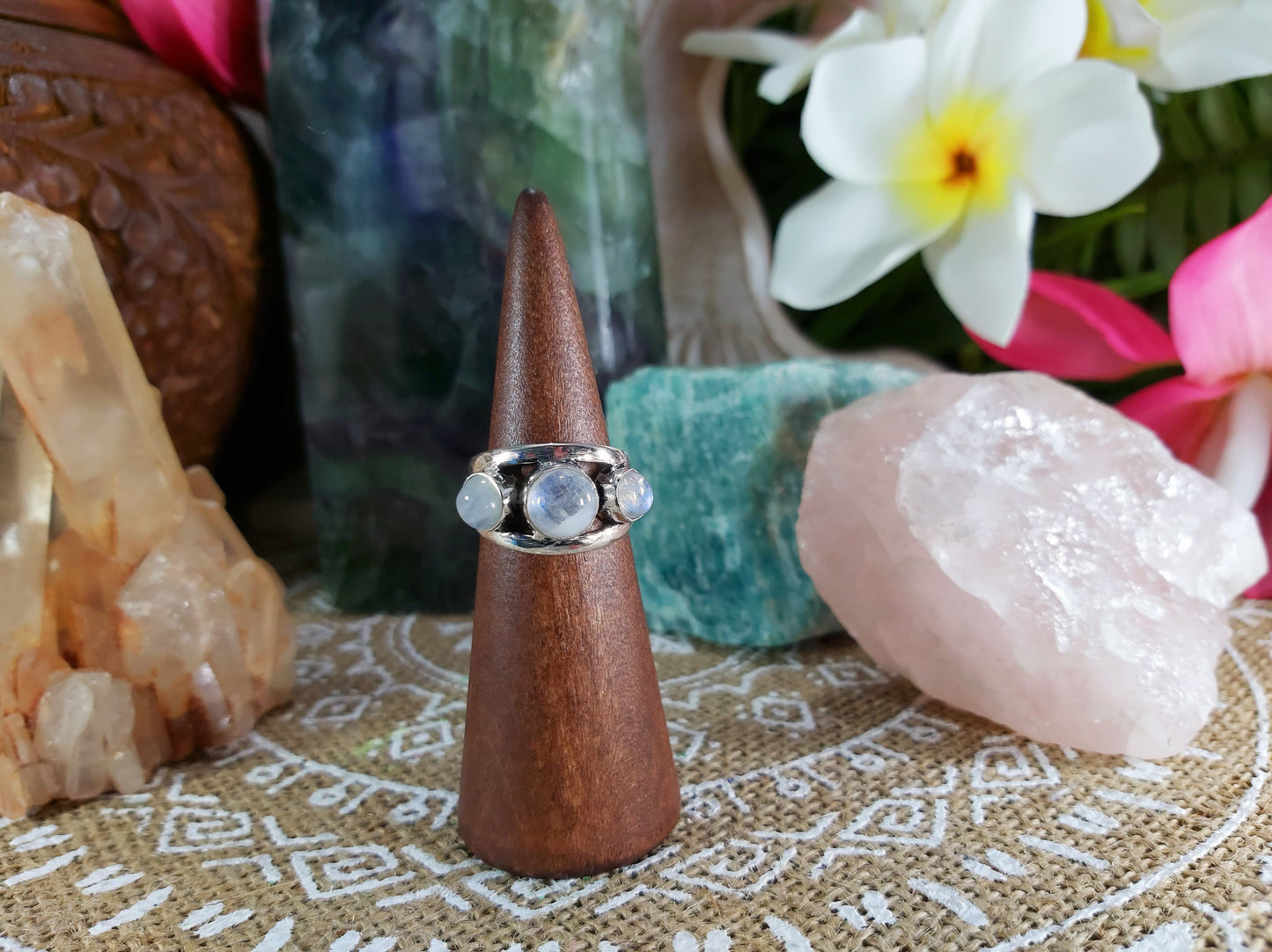Rainbow Moonstone Goddess Ring Size US 7.5 (E724)