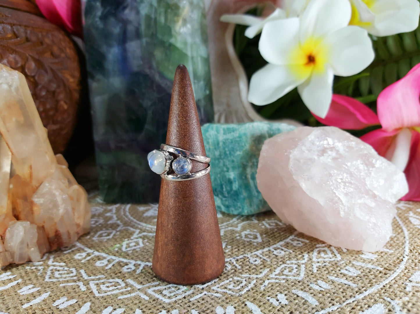Rainbow Moonstone Goddess Ring Size US 7.5 (E724)