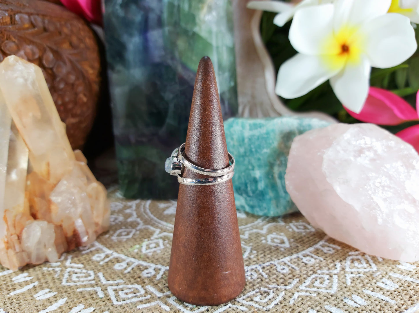 Rainbow Moonstone Goddess Ring Size US 7.5 (E724)