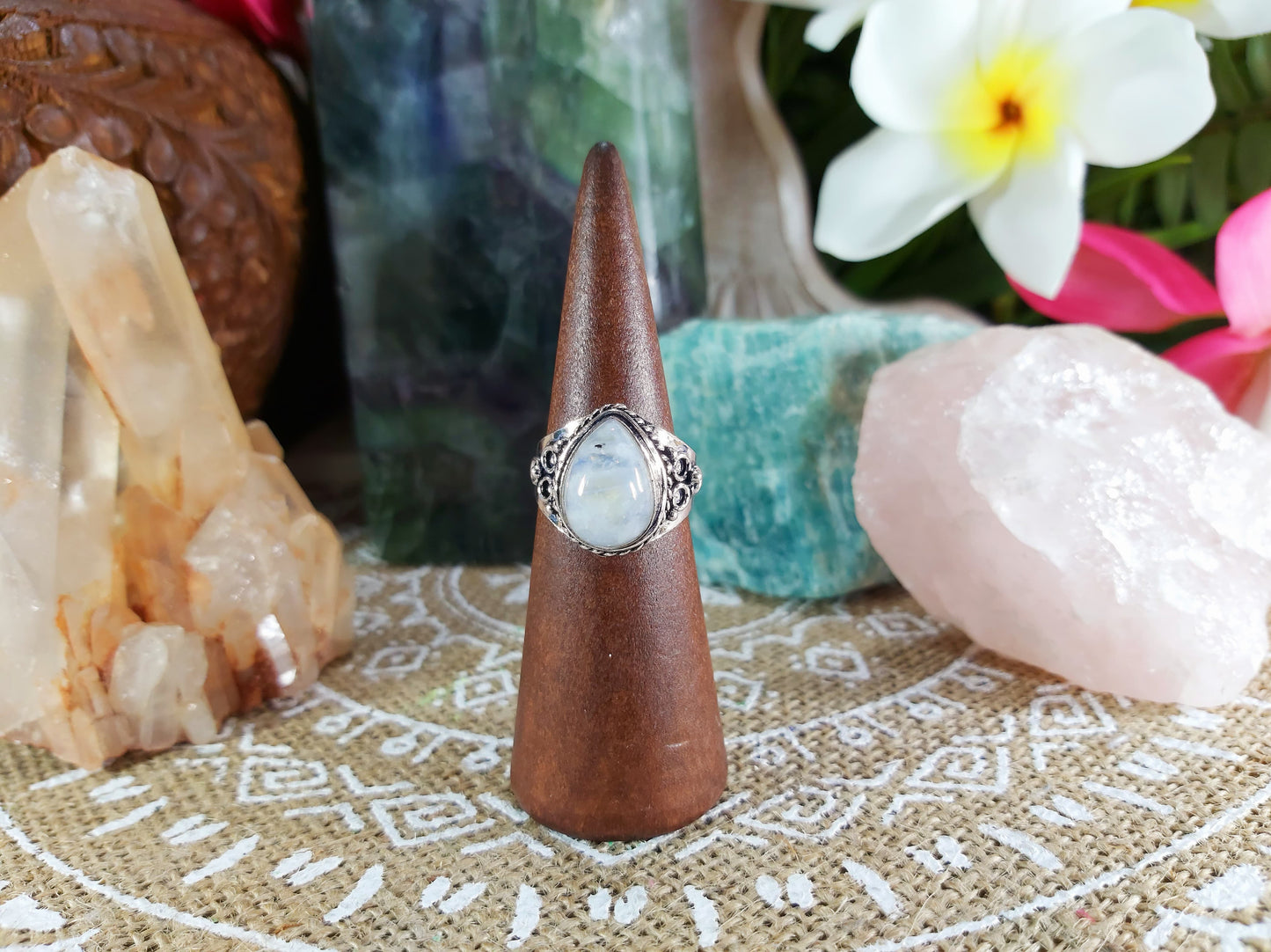 Rainbow Moonstone Goddess Ring Size US 8.5 (E727)