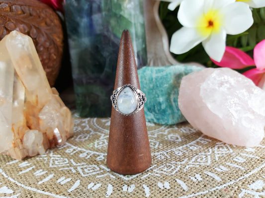Rainbow Moonstone Goddess Ring Size US 8.5 (E727)