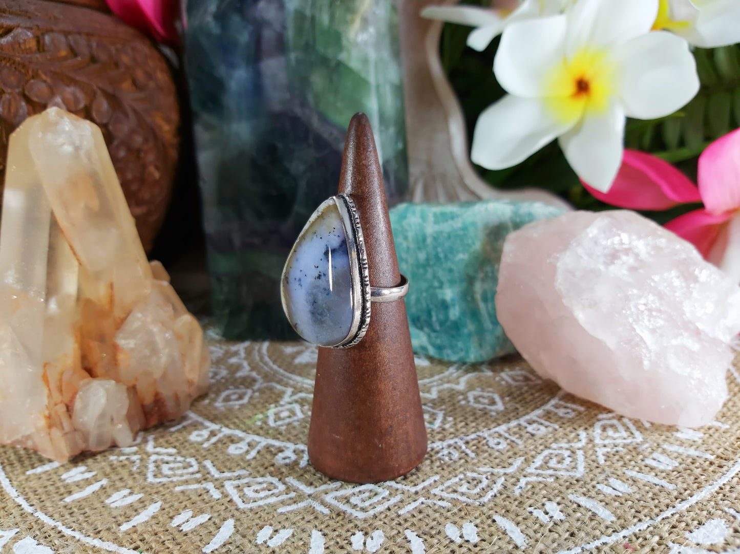 Dendritic Opal Hope Ring Size US 8.5 (E733)